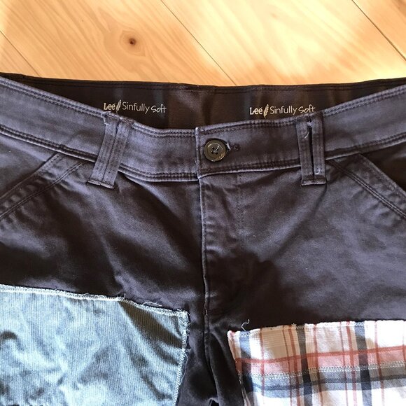 Upcycled Boho Patchwork Jeans, Women's Size 8 Short: Brown Hippie Grunge Pants - Picture 7 of 8